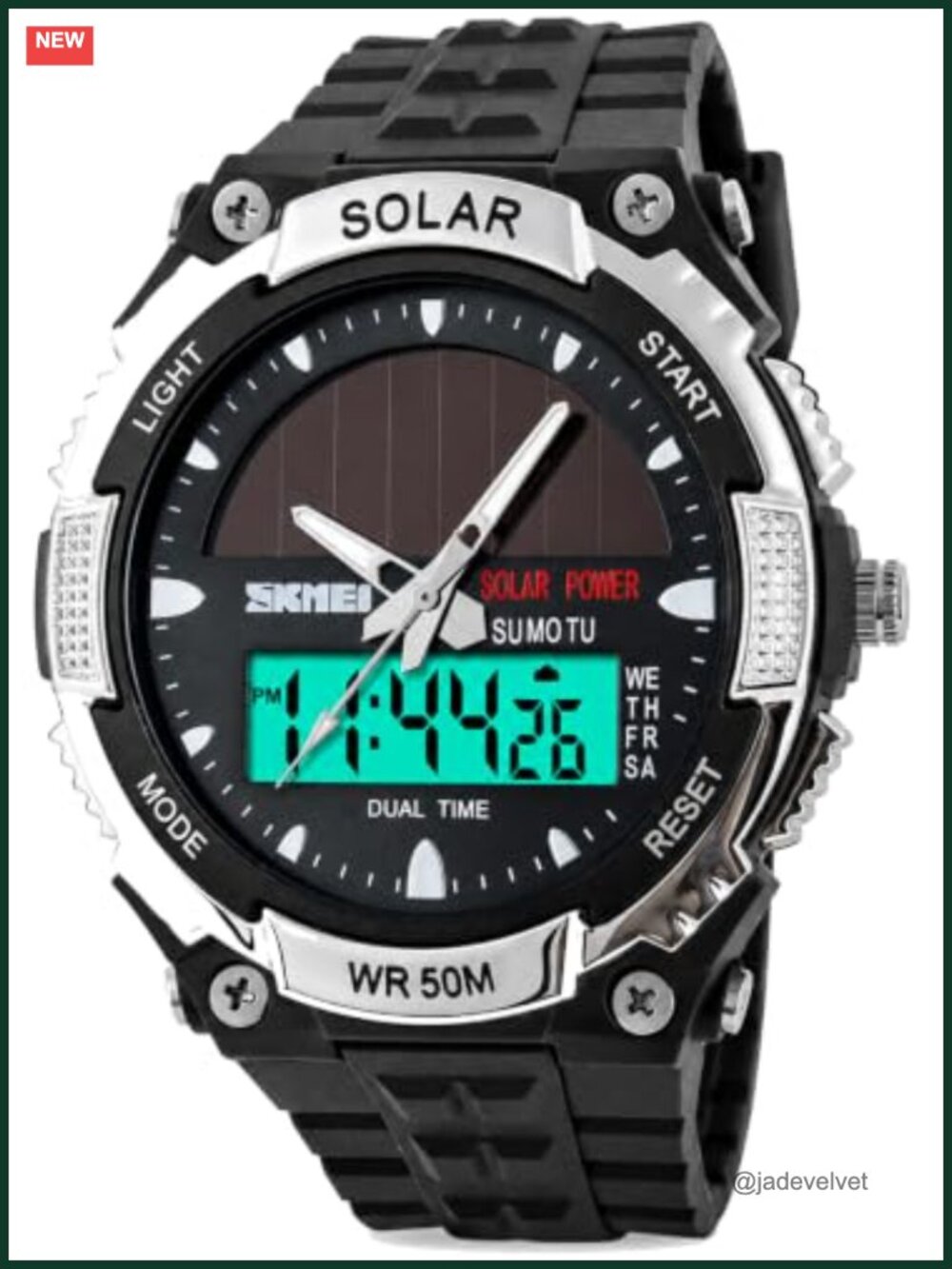 MASTOP Solar Powered Men's Digital Watch 50M Waterproof LED Multifunction
